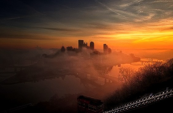 by Z!@ on Flickr.Pittsburgh skyline in a foggy morning, Pennsylvania, USA.