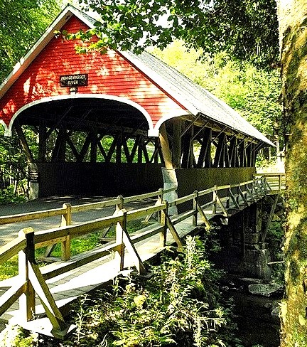 The Flume covered bridge in Franconia Notch State Park, New Hampshire, USA