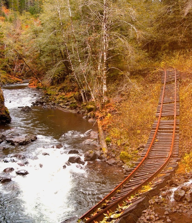 The abandoned Tillamook Railroad crossing Salmonberry river in Oregon, USA