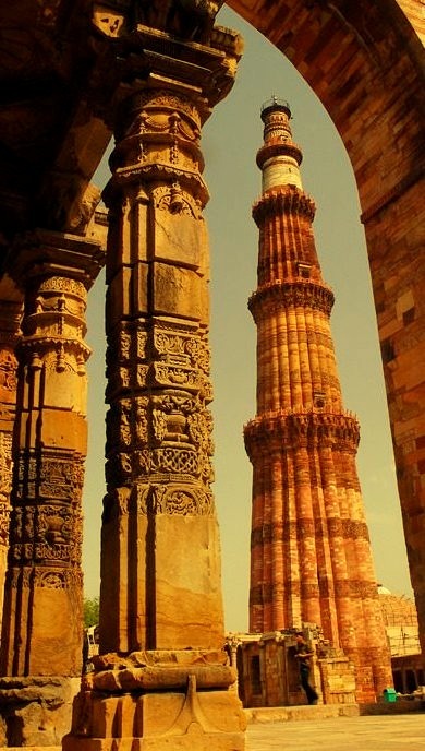 Qutub Minar, the tallest minaret built in bricks in the world in Delhi, India